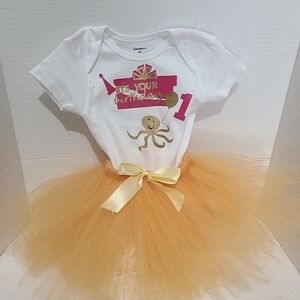 Baby Girls Golden Pink Girls Happy 1st Birthday Octopus Tutu Outfit Set 18 month